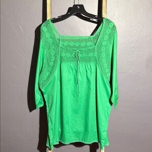 Venezia Green 3/4 Sleeve Tie Front Blouse
